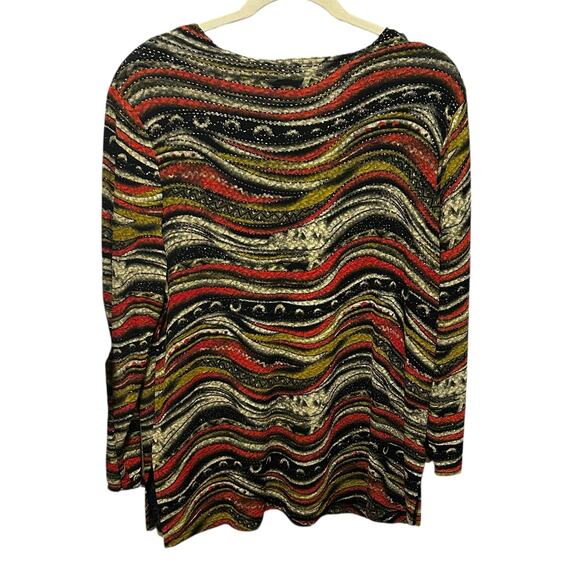 Sharon Anthony Top 2X Muted Tone‎ Abstract Stretch Metallic Wave Artsy Boho Chic - Picture 3 of 7